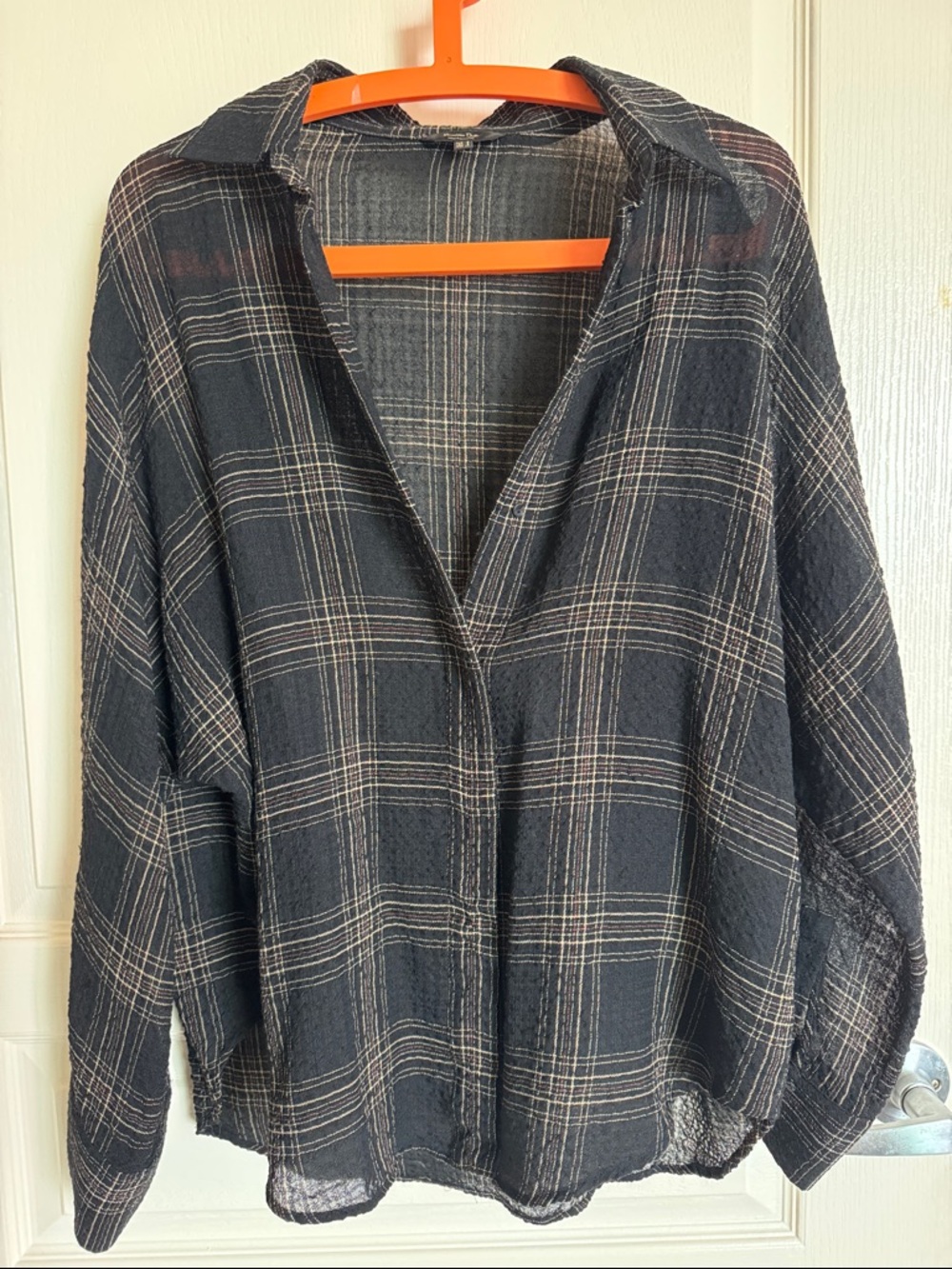 Massimo Dutti black/beige plaid shirt